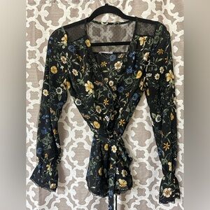 Dex Elegant Black Blouse with Floral Accents